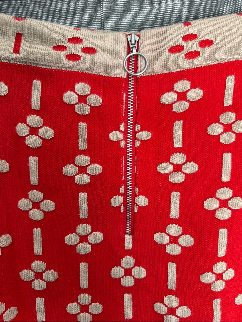 Anthropologie Maeve Quant Mini Skirt Red Cream XL Soft pockets 60’s Vibe Print - Picture 5 of 11